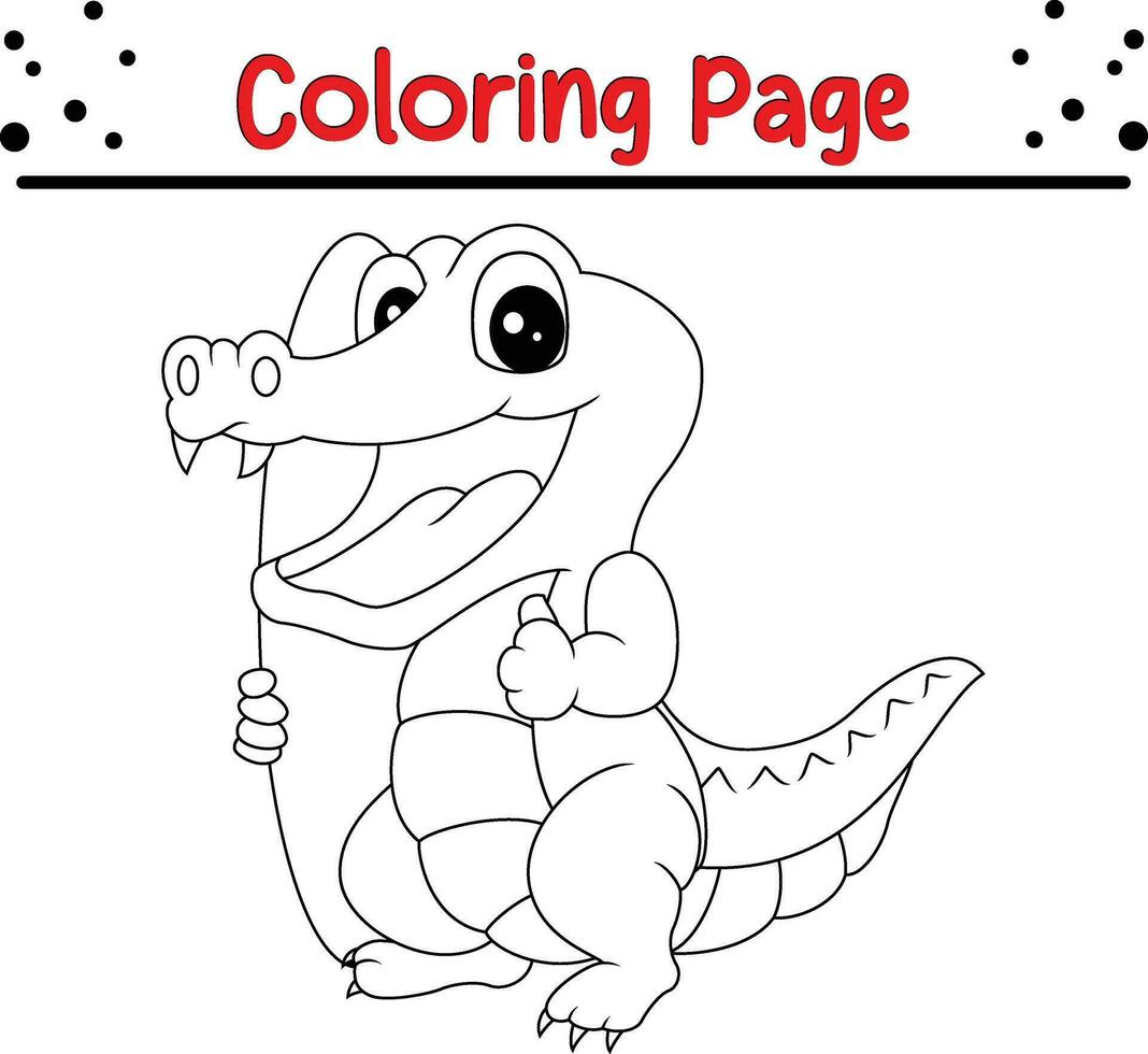 Cute crocodile Animal coloring page for children. Black and white vector illustration for coloring book.