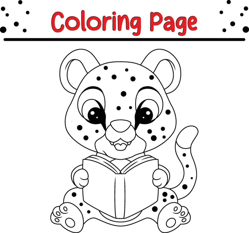 cute baby leopard Coloring Page for children. Black and white vector