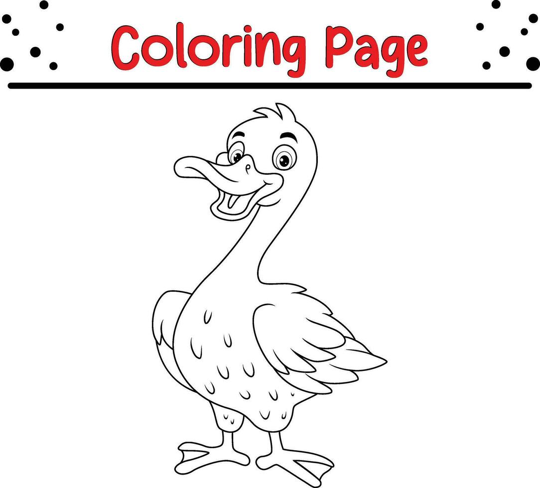 cute duck Coloring Page for children. Black and white vector illustration for coloring book