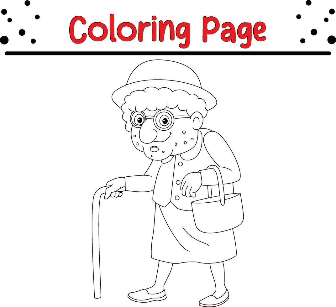 Grandmother Coloring Page for children. Black and white vector illustration for coloring book