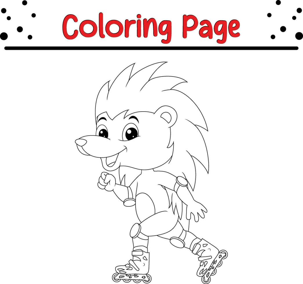 Cute hedgehog Animal coloring page for children. Black and white vector illustration for coloring book.