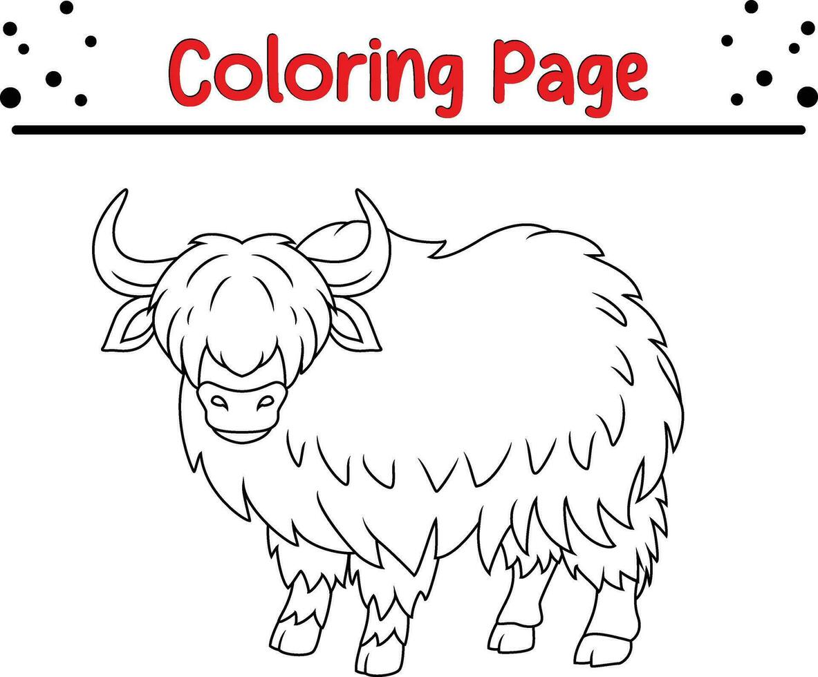 Yak Coloring Page for children. Black and white vector illustration for coloring book