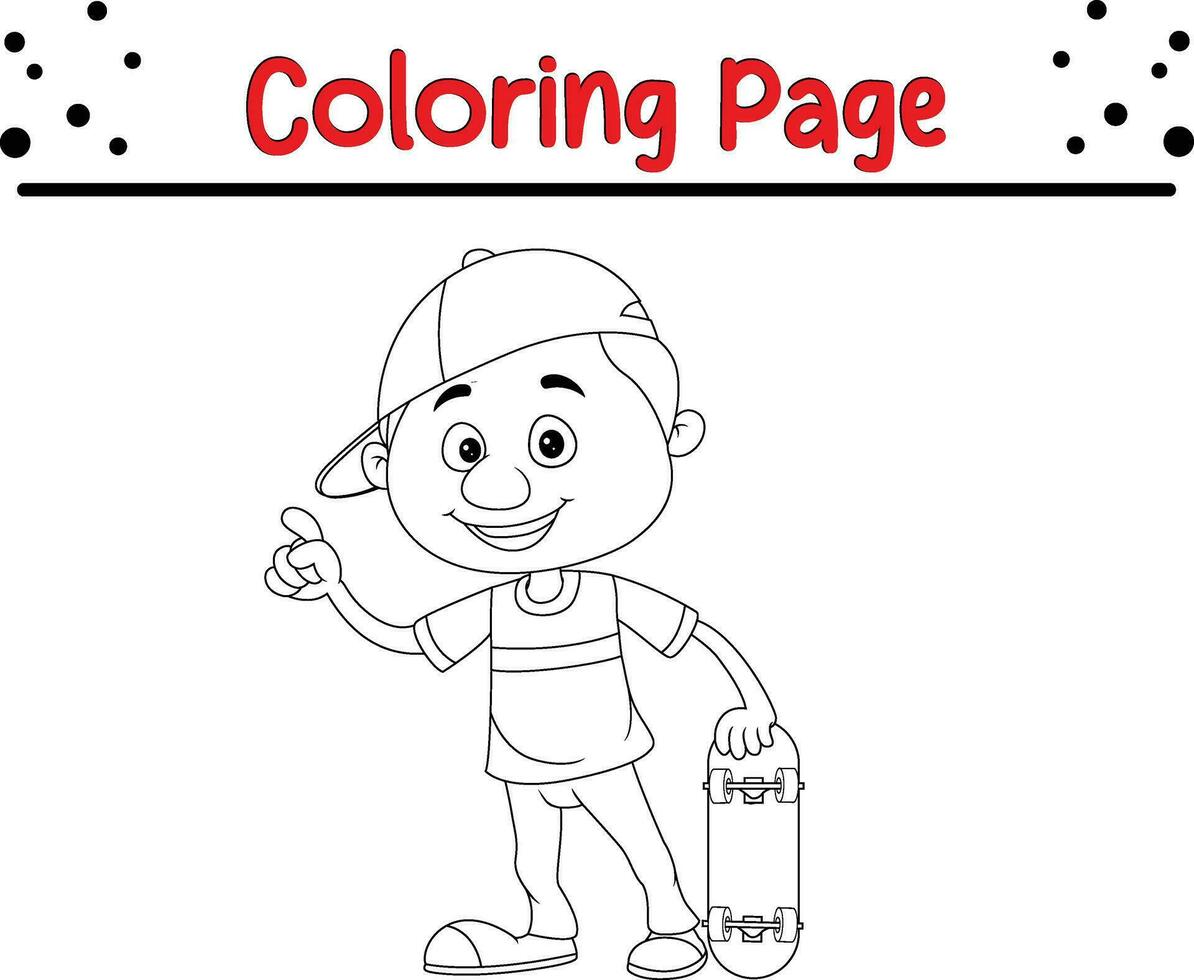 Cute Little kid coloring page for children. Black and white vector illustration for coloring book.
