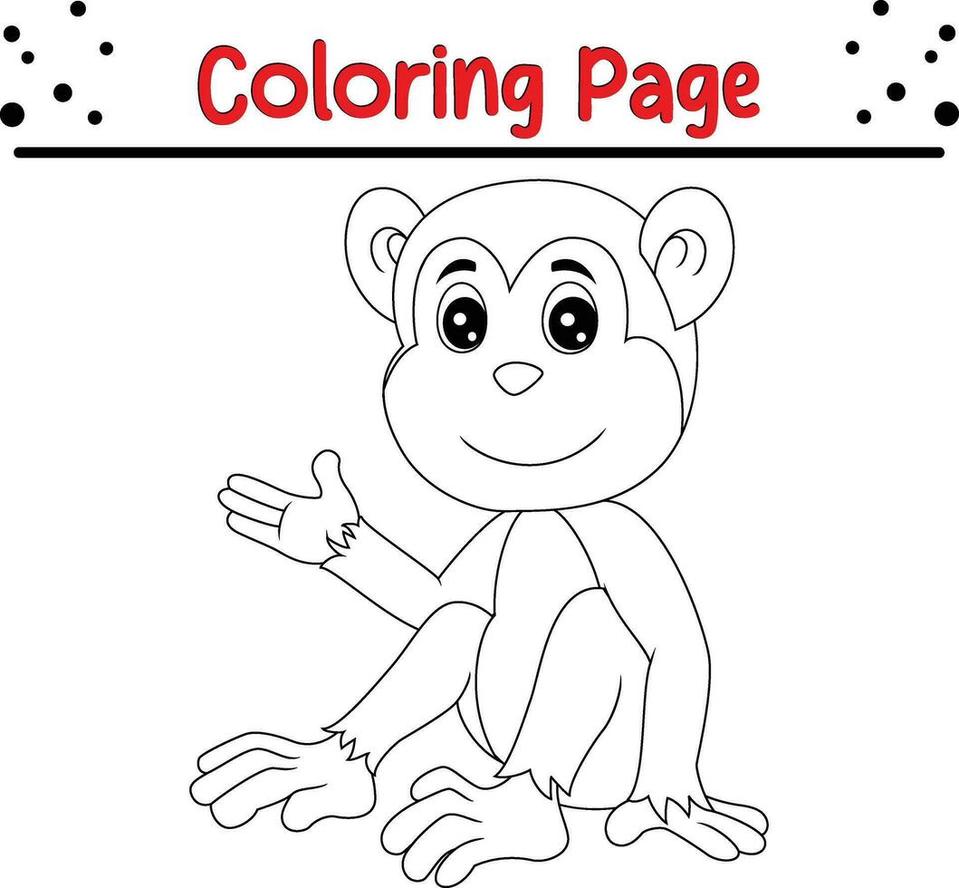 Cute Monkey Animal coloring page for children. Black and white vector illustration for coloring book.