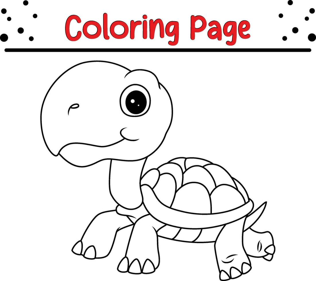 Cute Turtle Animal coloring page for children. Black and white vector illustration for coloring book.