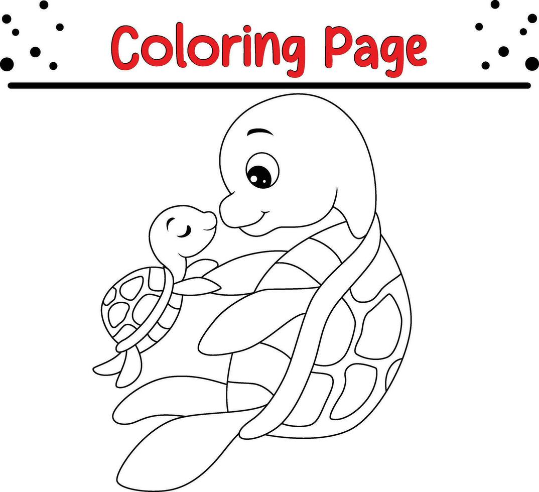 Turtle Coloring Page for children. Black and white vector illustration for coloring book