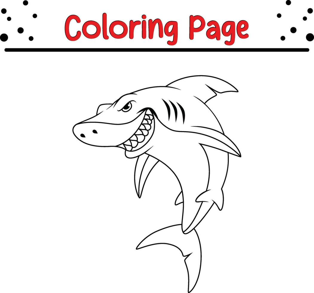 Cute shark Animal coloring page for children. Black and white vector illustration for coloring book.