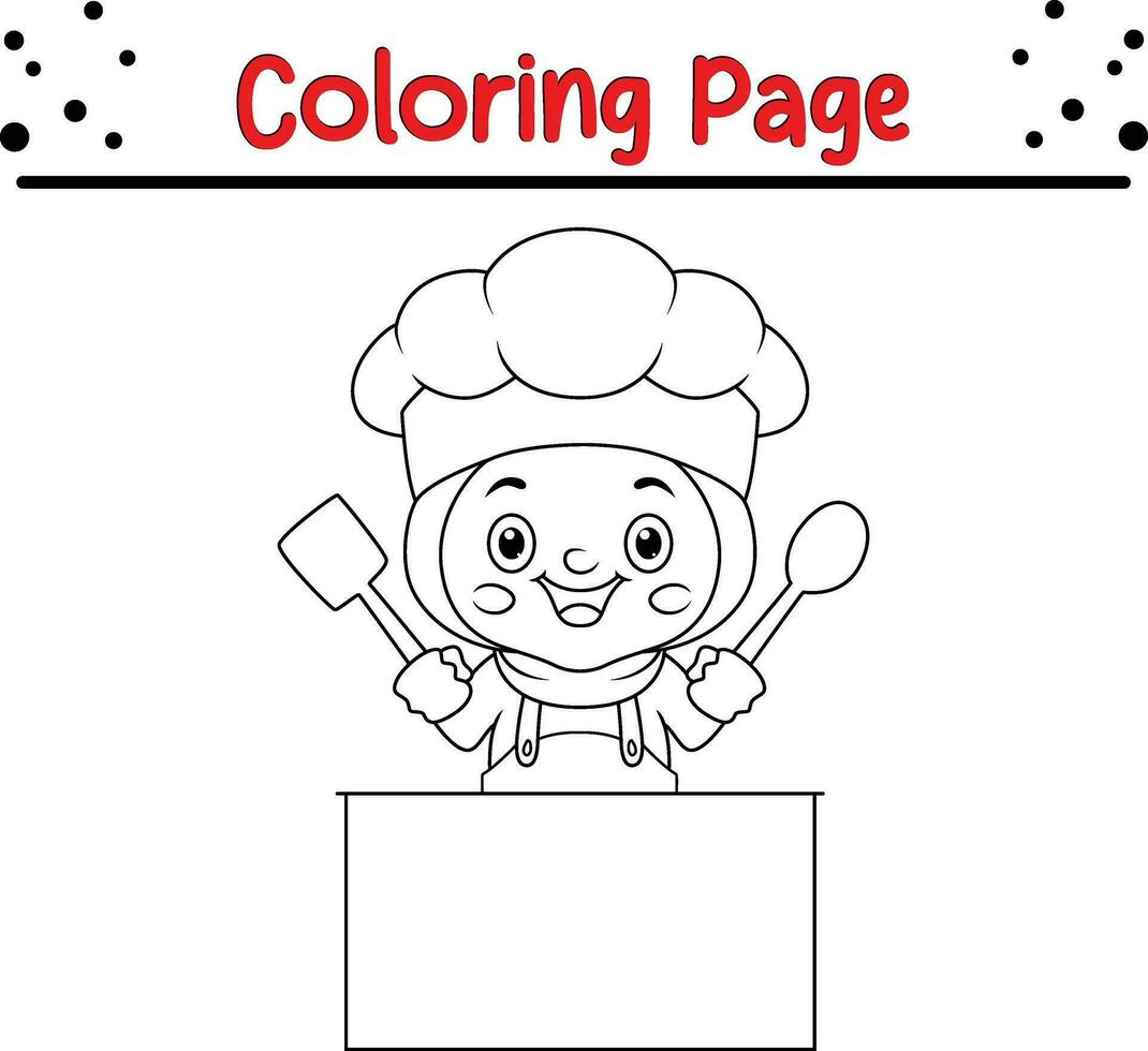 Little Girl Coloring Page for children. Black and white vector illustration for coloring book