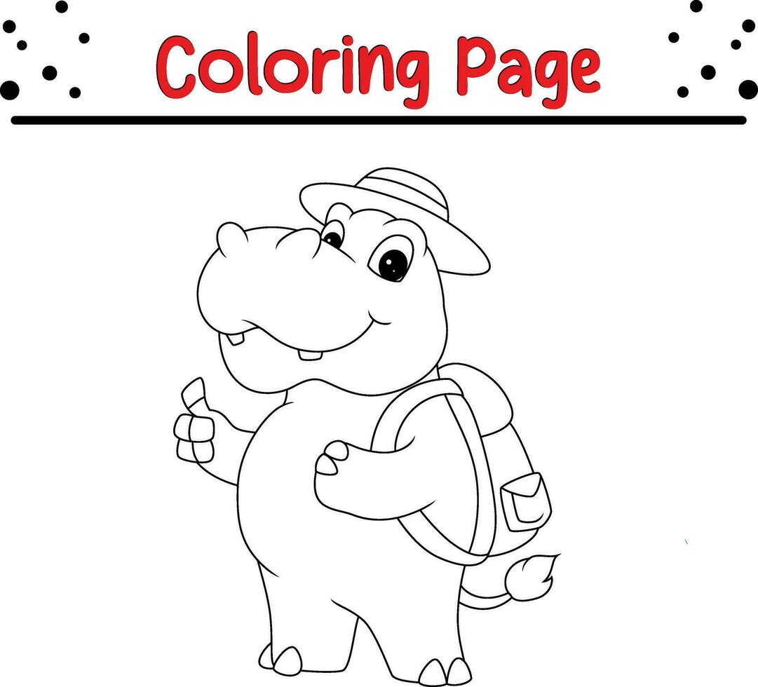Cute Hippo Animal coloring page illustration vector. For kids coloring book. vector
