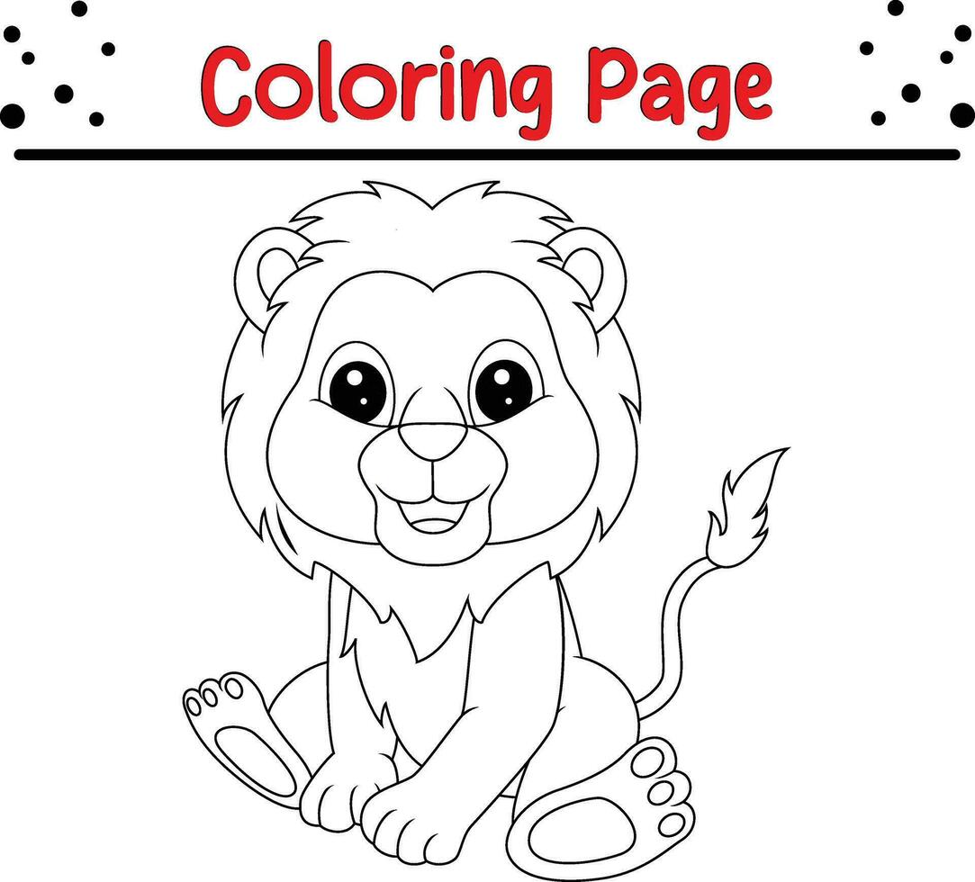 Cute Lion Animal coloring page for children. Black and white vector illustration for coloring book.