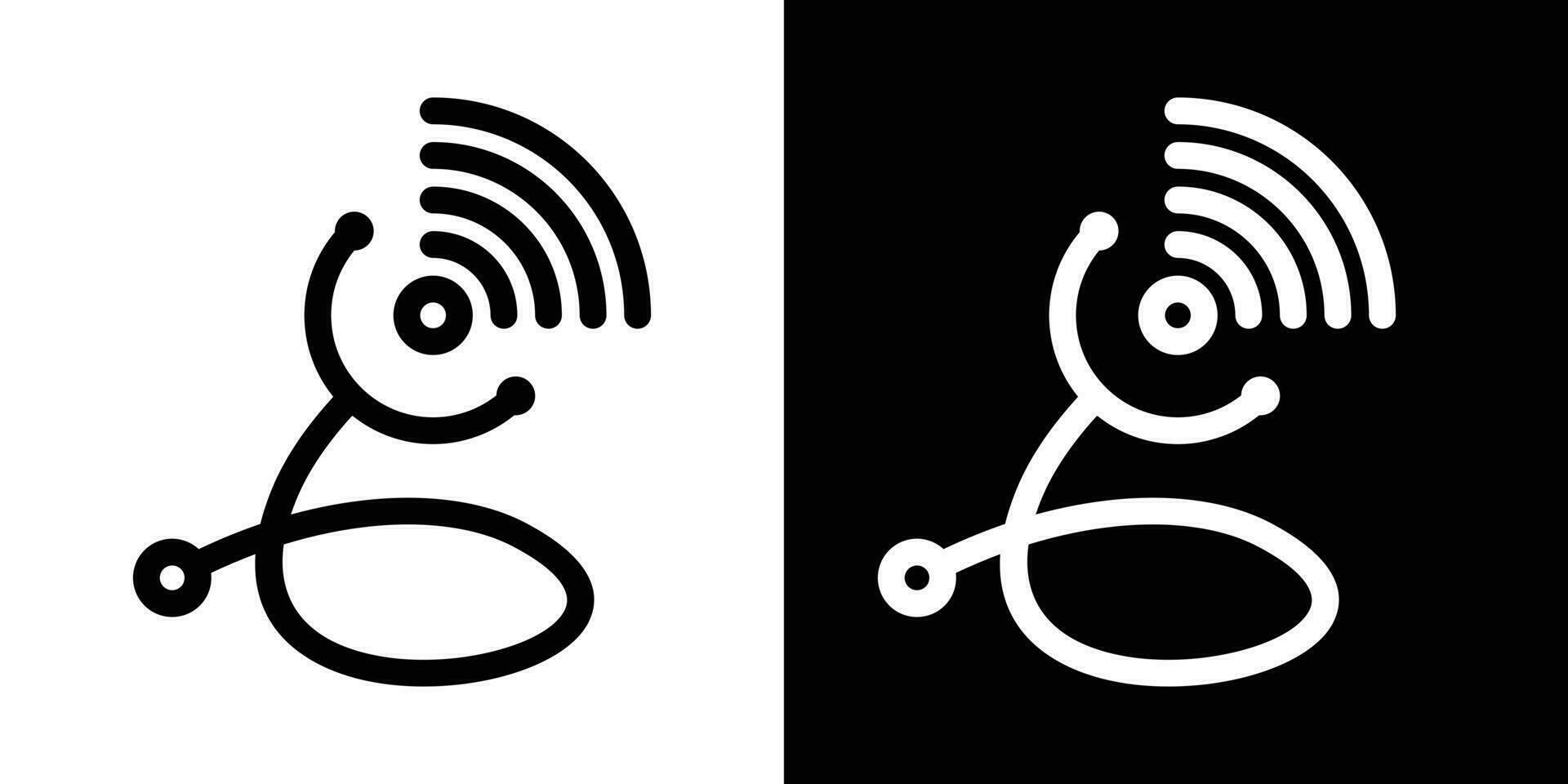 stethoscope and signal logo design network icon vector illustration