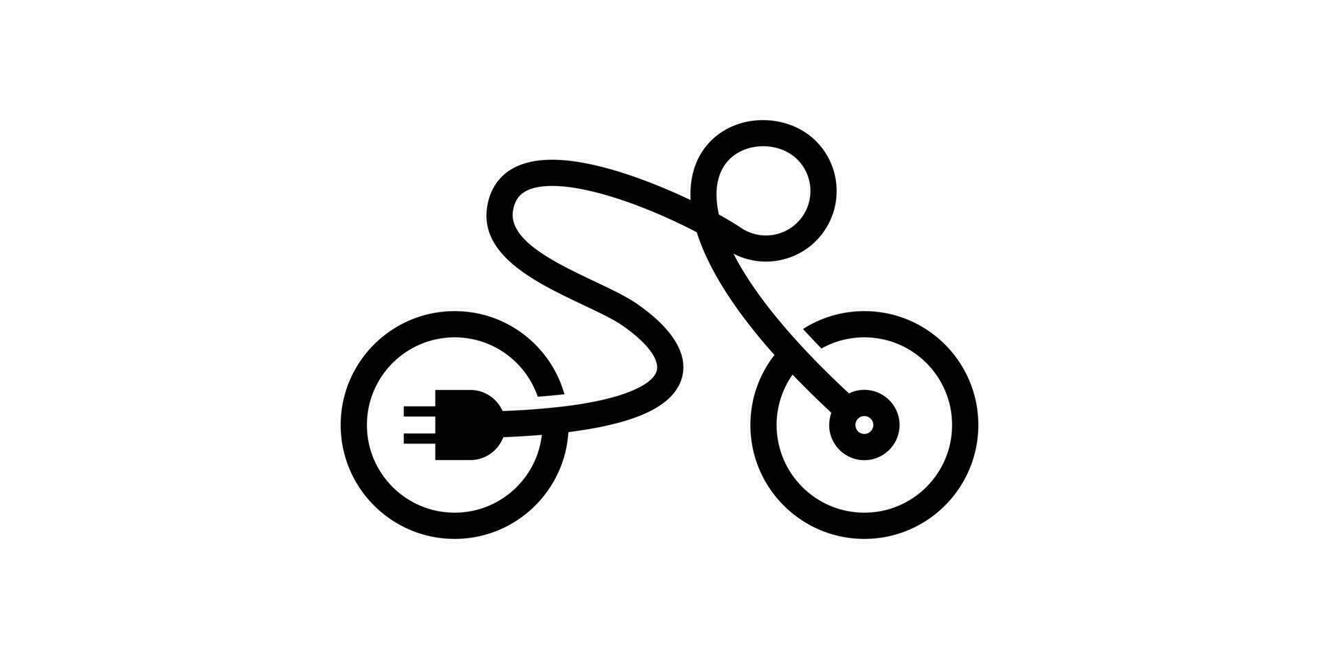 bicicleta y cable eléctrico línea icono logo logo diseño vector ilustración