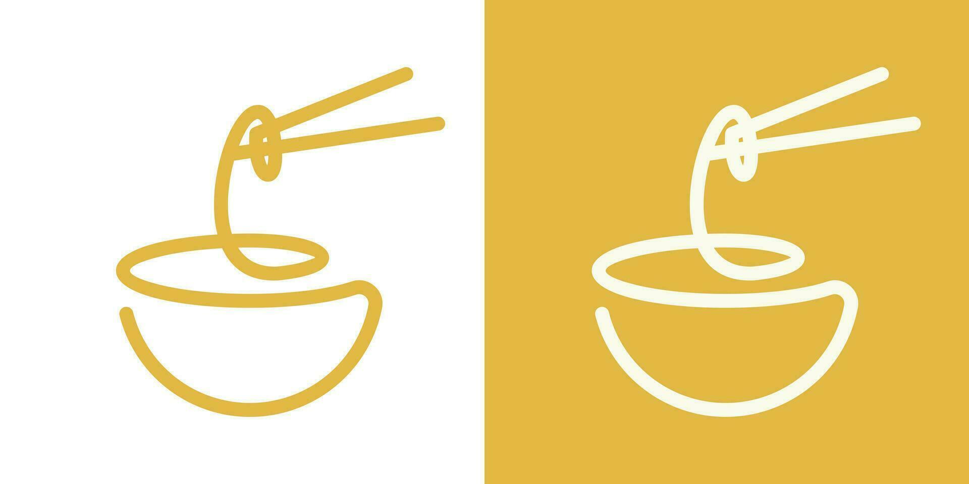 noodle and bowl logo design line icon vector illustration