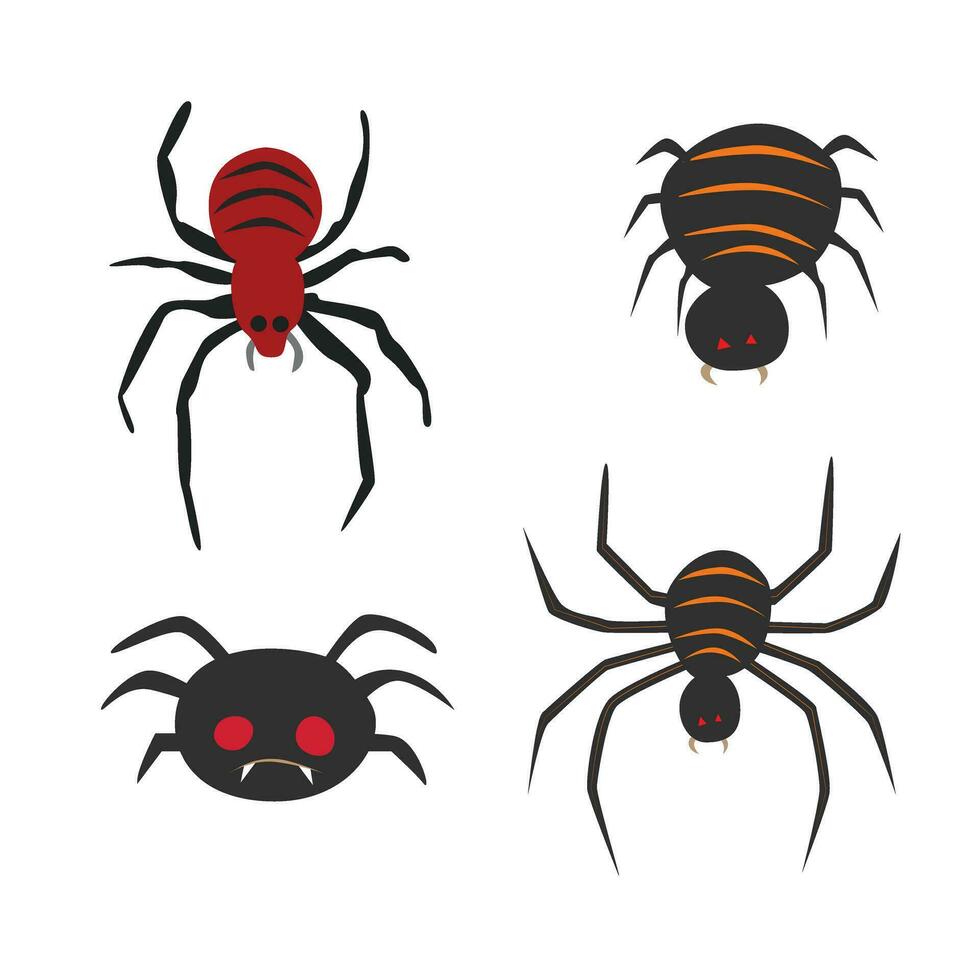 Poisonous spider vector set. Happy halloween clip art. Halloween character. Insect vector. Flat vector in cartoon style isolated on white background