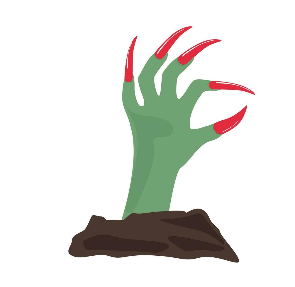 Cartoon zombie hand out of the ground. Hand from ground vector. Halloween concept. Flat vector in cartoon style isolated on white background.