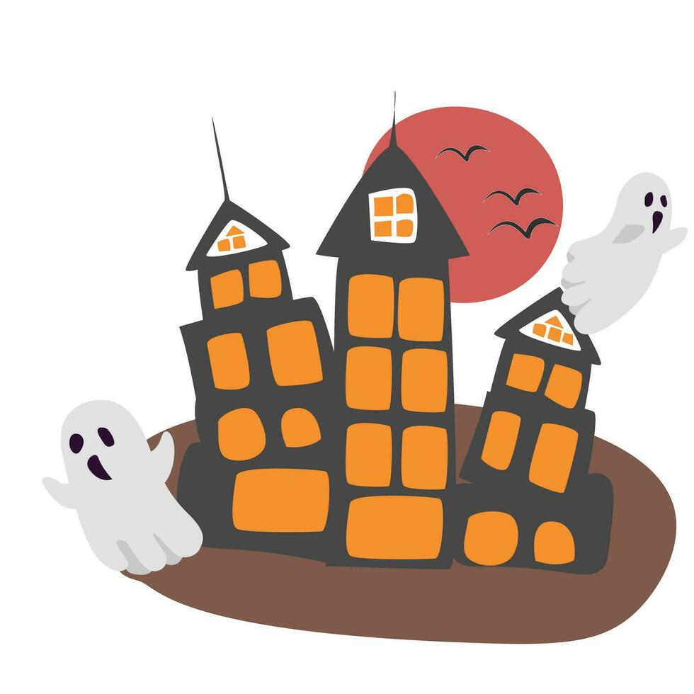 Creepy haunted house vector illustration. Halloween house for ghost hunting. Flat vector in cartoon style isolate on white background.
