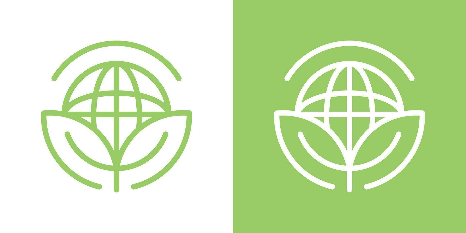 logo design globe and leaf line icon vector illustration
