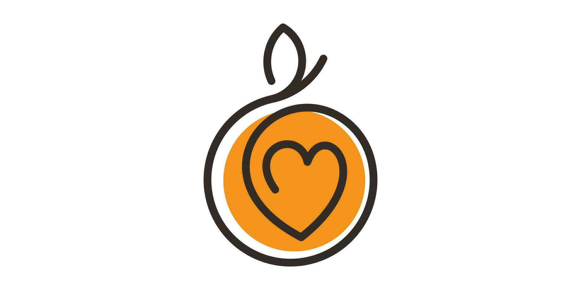 Fruta naranja y amor diseño loge icono línea vector ilustración