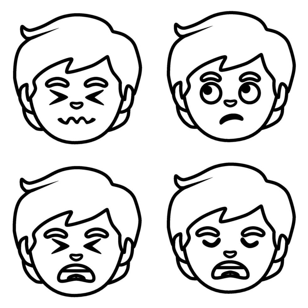 four different expressions of a boy's face vector
