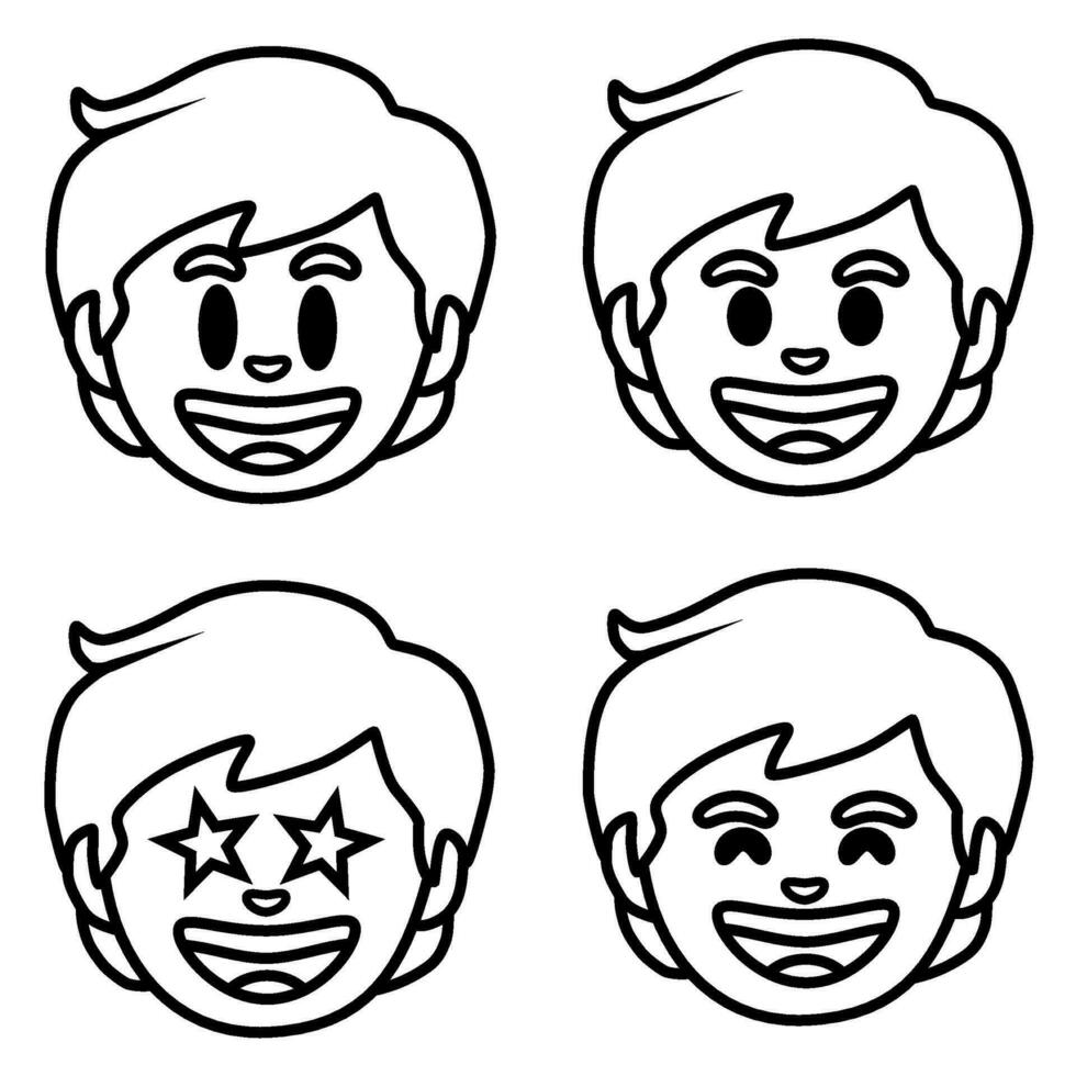 four different expressions of a boy's face vector