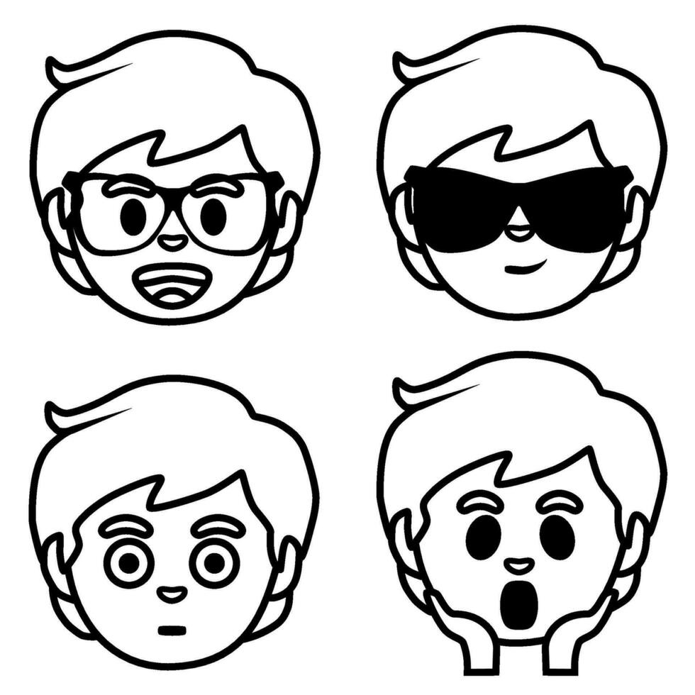 four different expressions of a boy's face vector