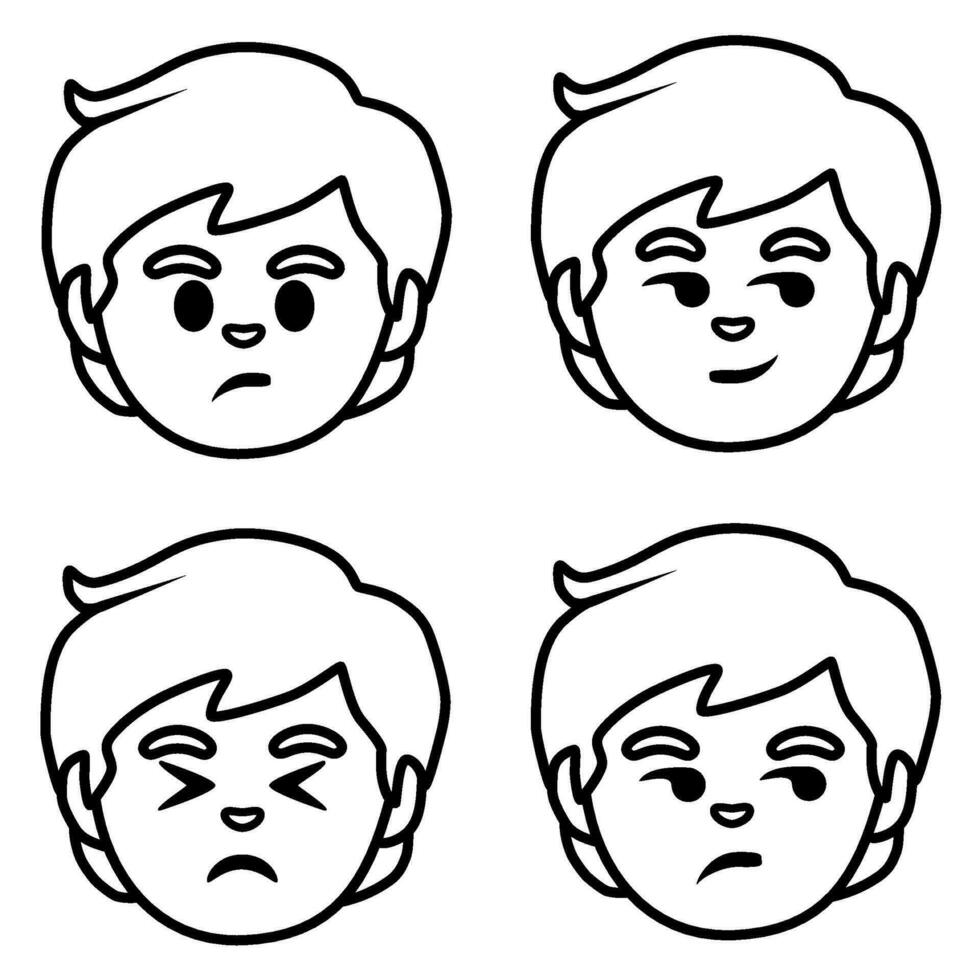 four different expressions of a boy's face vector