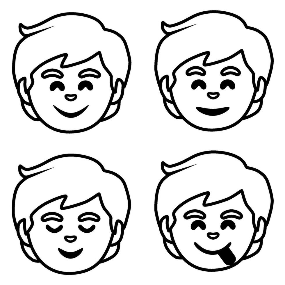 four different expressions of a boy's face vector