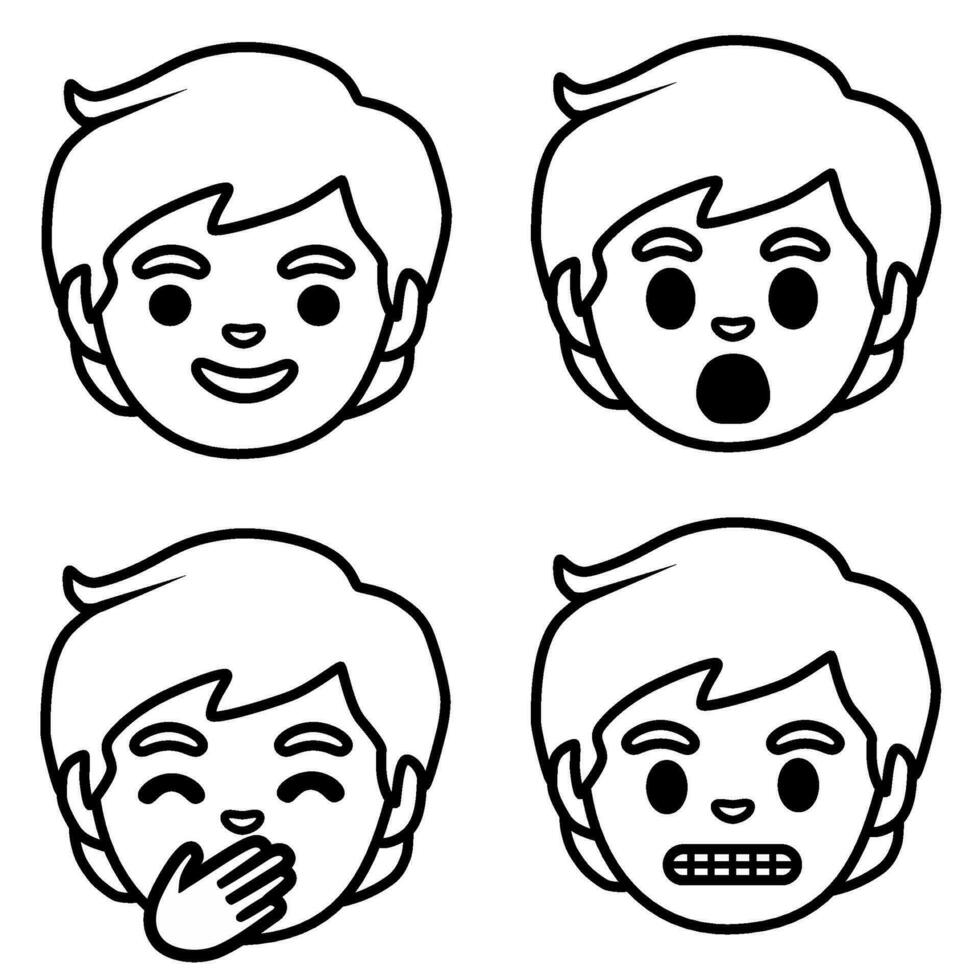 four different expressions of a boy's face vector
