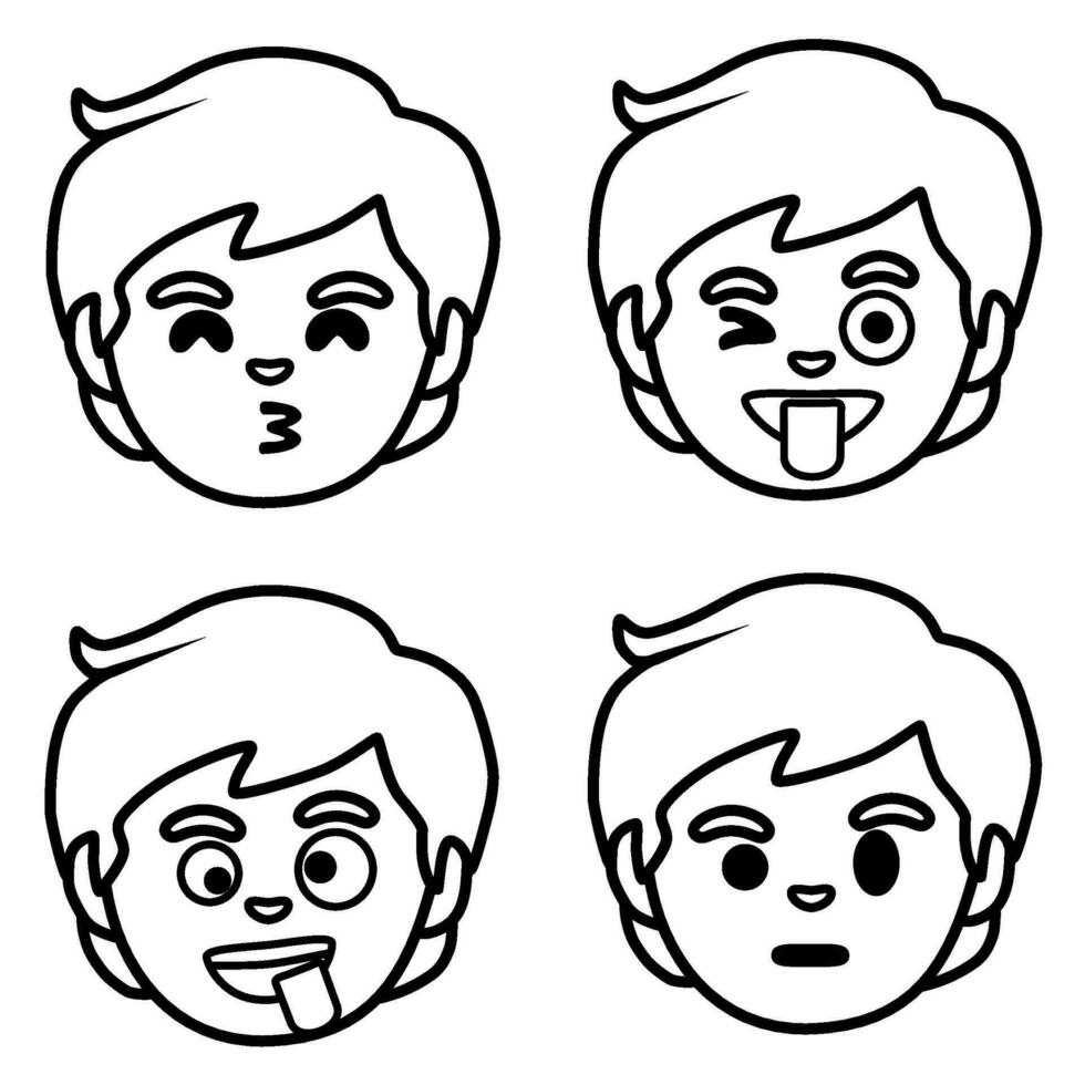 four different expressions of a boy's face vector