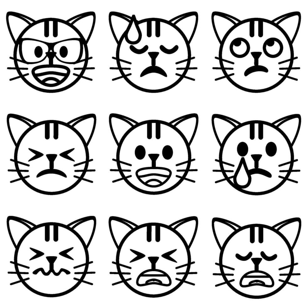 un conjunto de gato emoticones con diferente expresiones vector