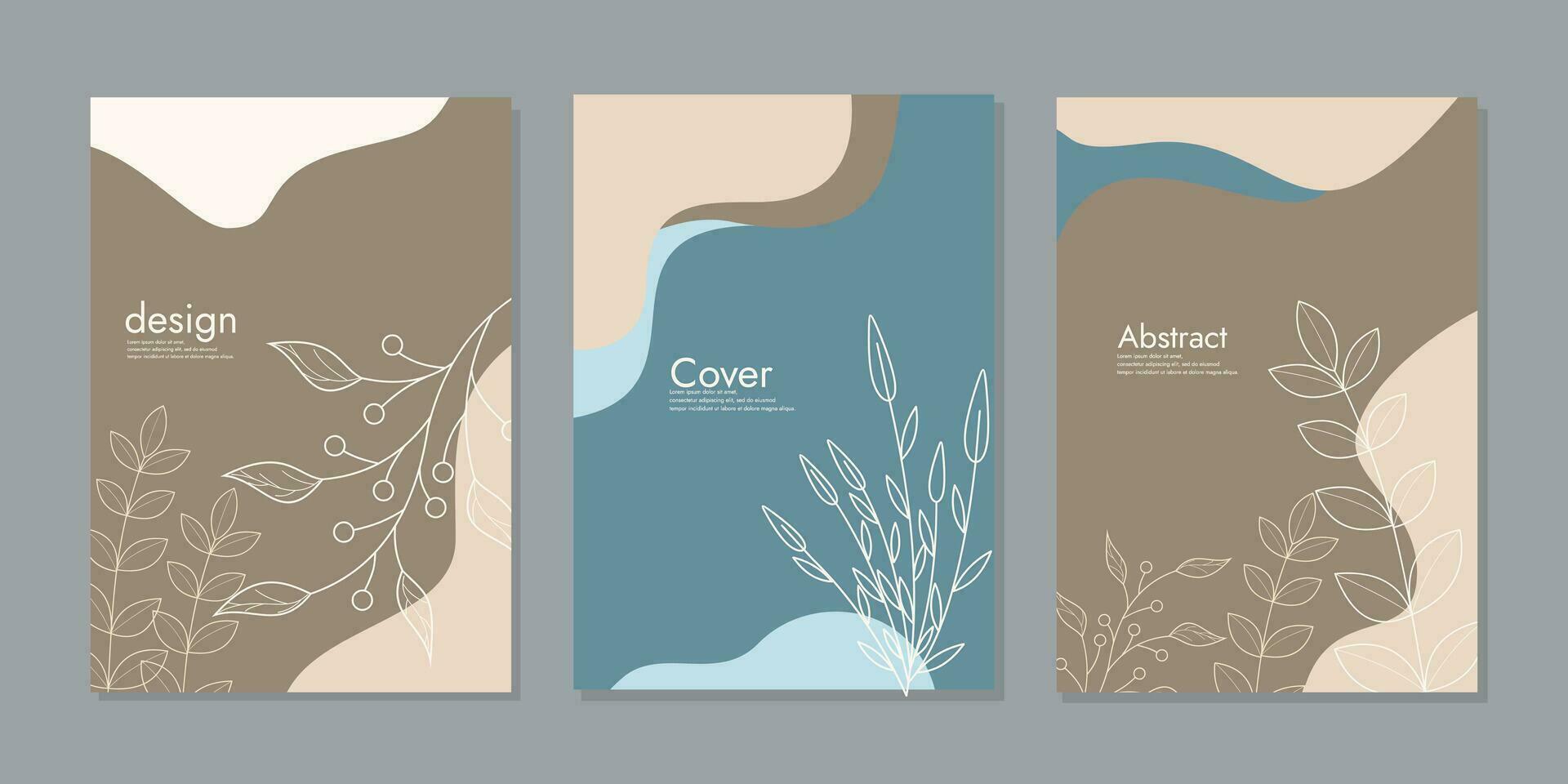 Cover page notebook set. Templates with abstract hand drawn leaves. Perfect for diary, school books, books, magazines, journals, catalog, and flyers. Vector layouts.