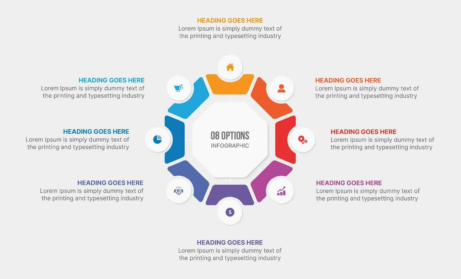 ciclo infografía modelo diseño con 8 etapas vector