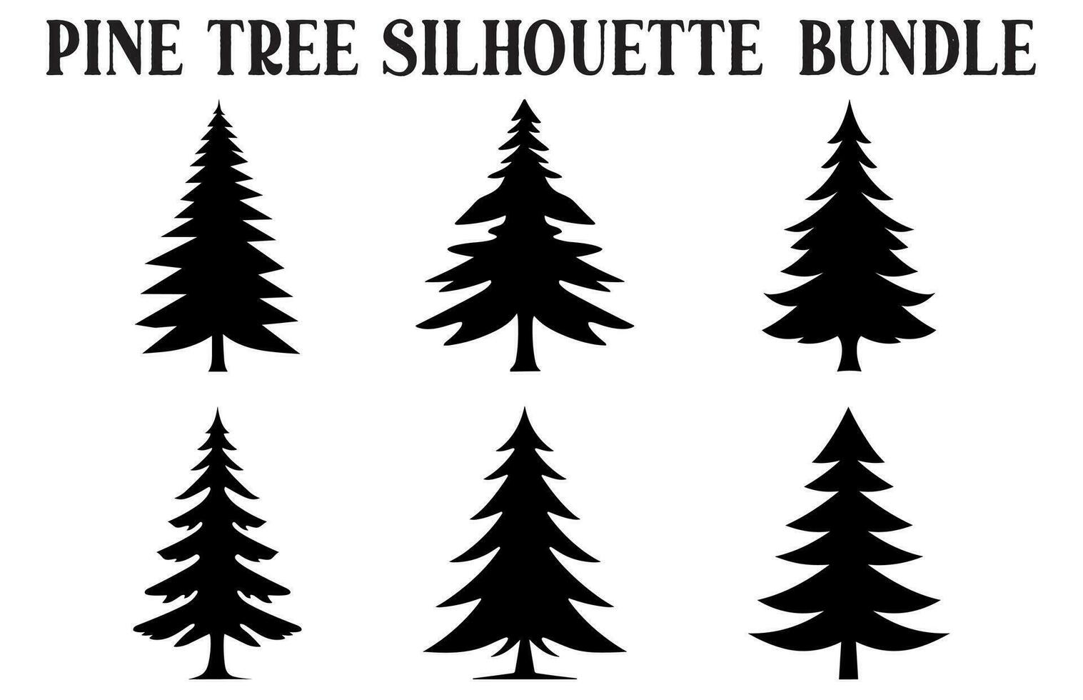 gratis pino árbol siluetas clipart manojo, conjunto de Clásico pino árbol silueta vector