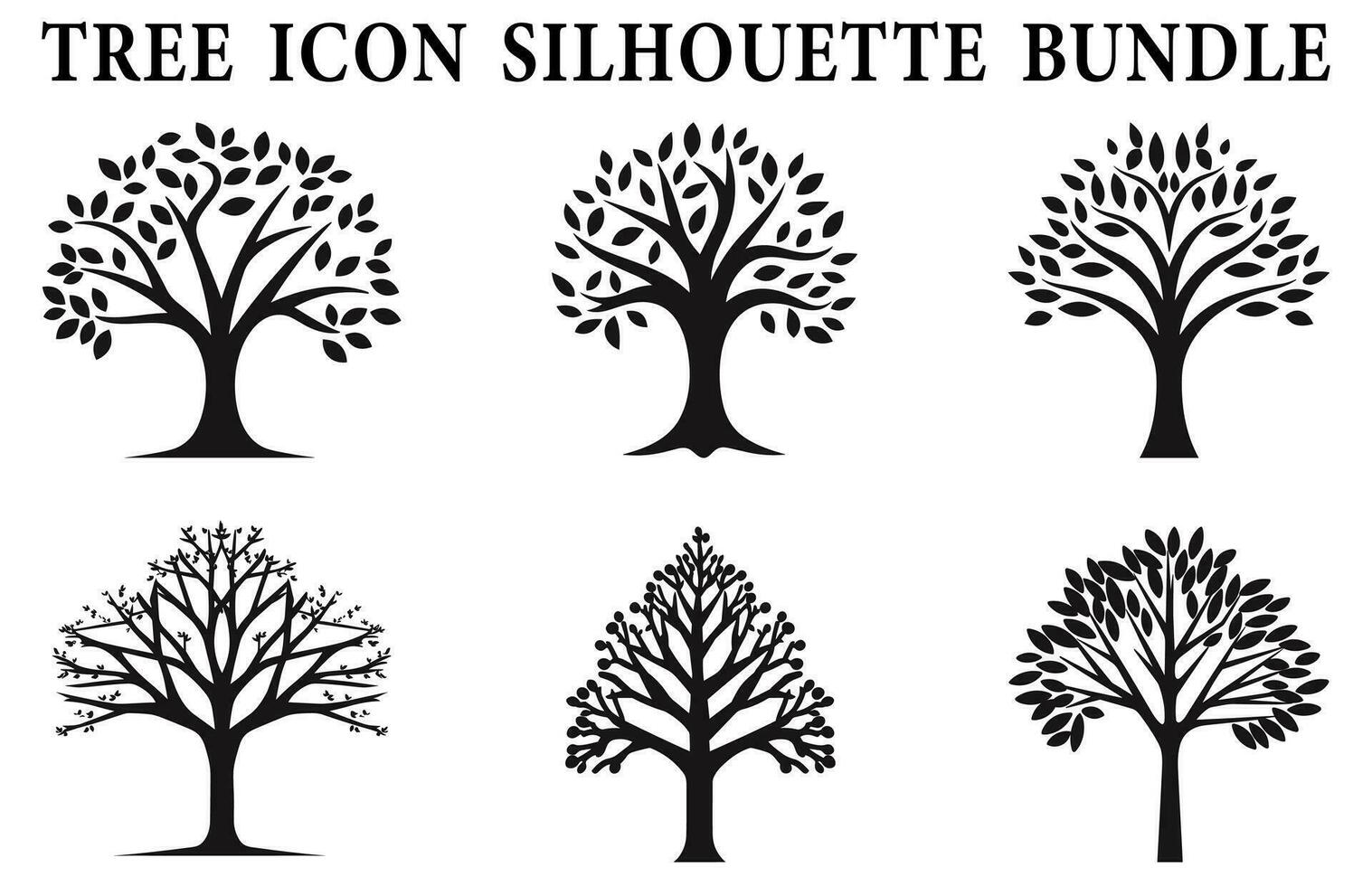 Free Tree Icon silhouette Clipart bundle, Set of Trees silhouette vector