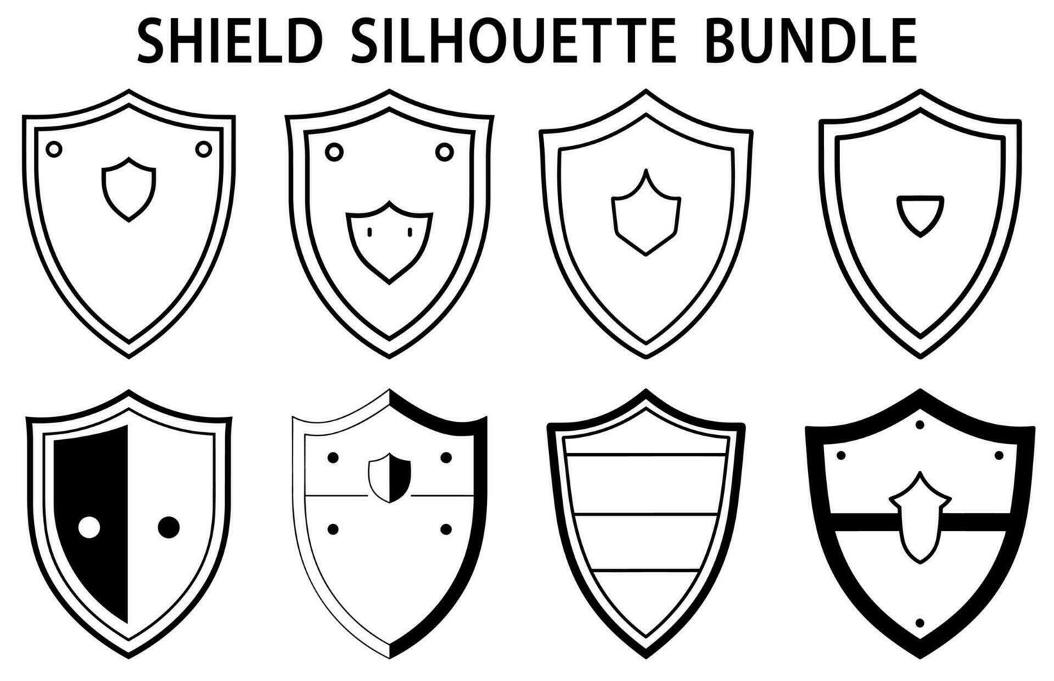 Shield outline vector bundle, Set of Shield Silhouette Vector, Set of Different shield silhouette