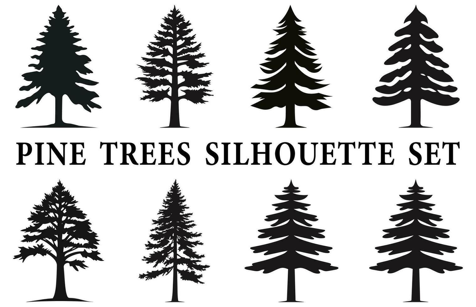 Free Pine Tree silhouettes Clipart bundle, Set of Vintage Pine Tree silhouette vector