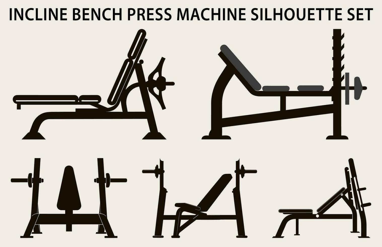 Set Of Gym Equipment Silhouette vector, Fitness element machine illustration Bundle vector