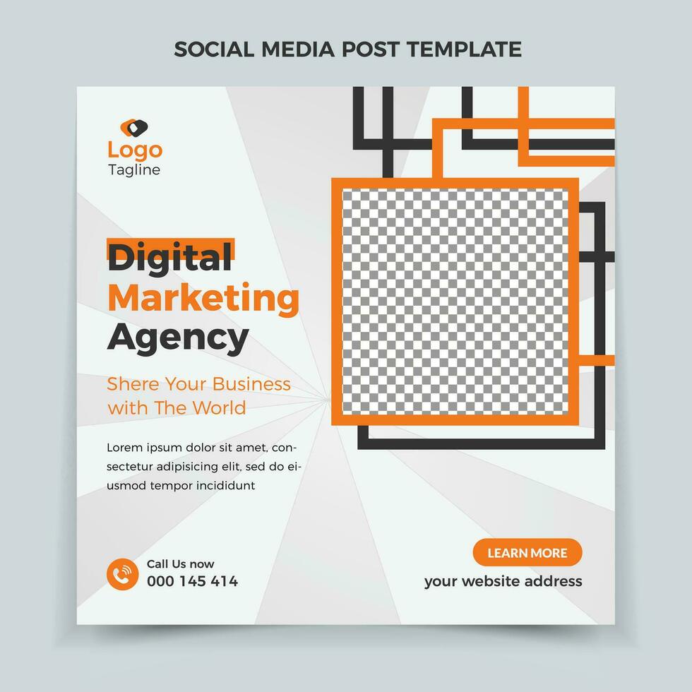 Business marketing agency promotion social media post template. Editable square banner design with place for the photo. vector