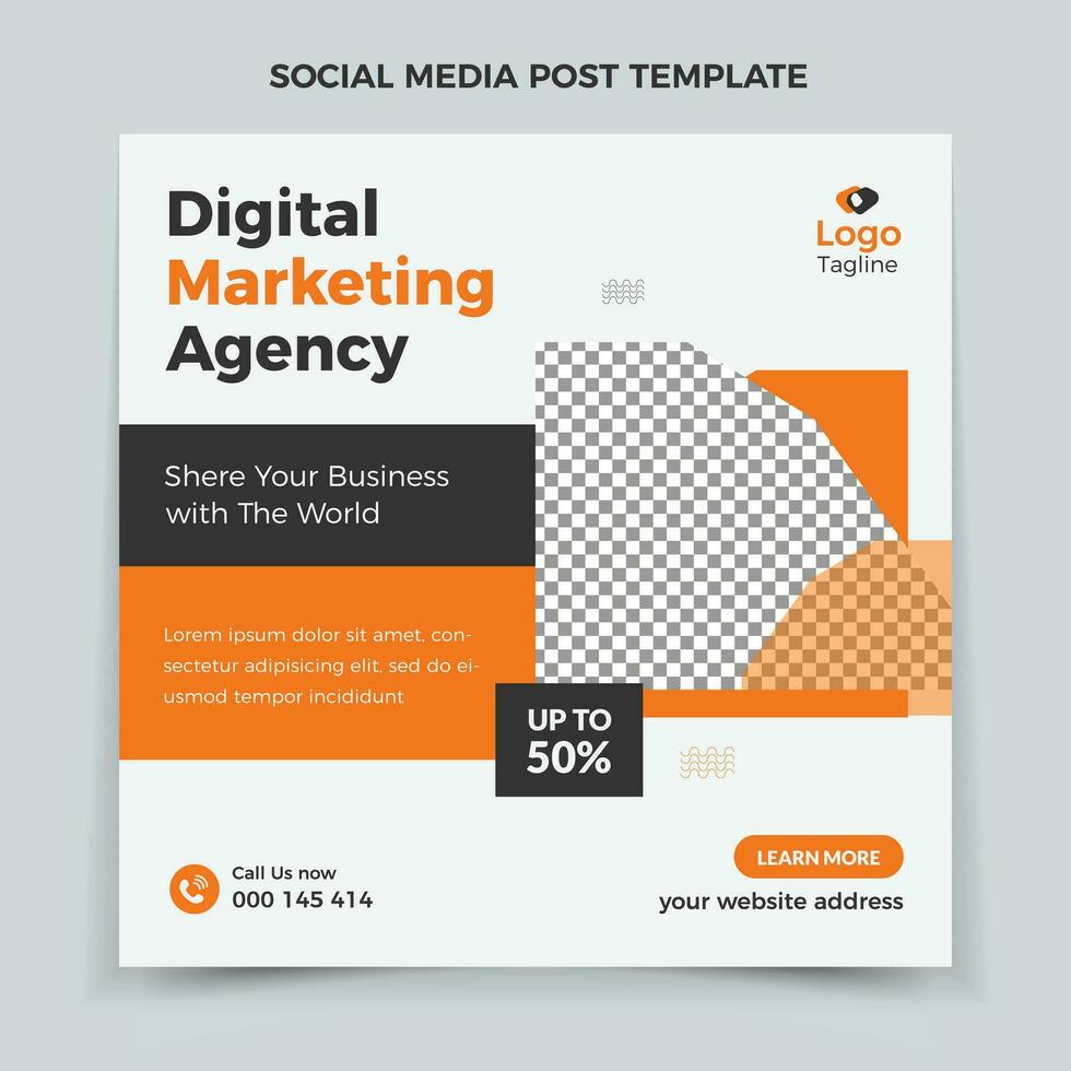 Business marketing agency promotion social media post template. Editable square banner design with place for the photo. vector