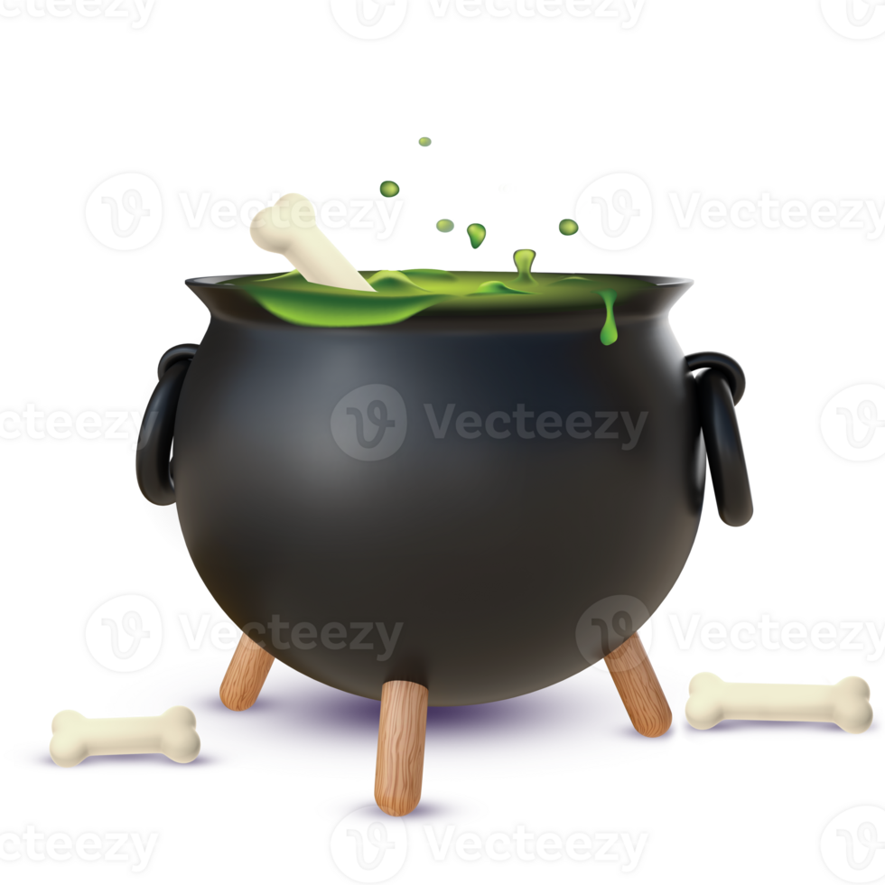 3D Rendering Witch Cauldron With Bones png