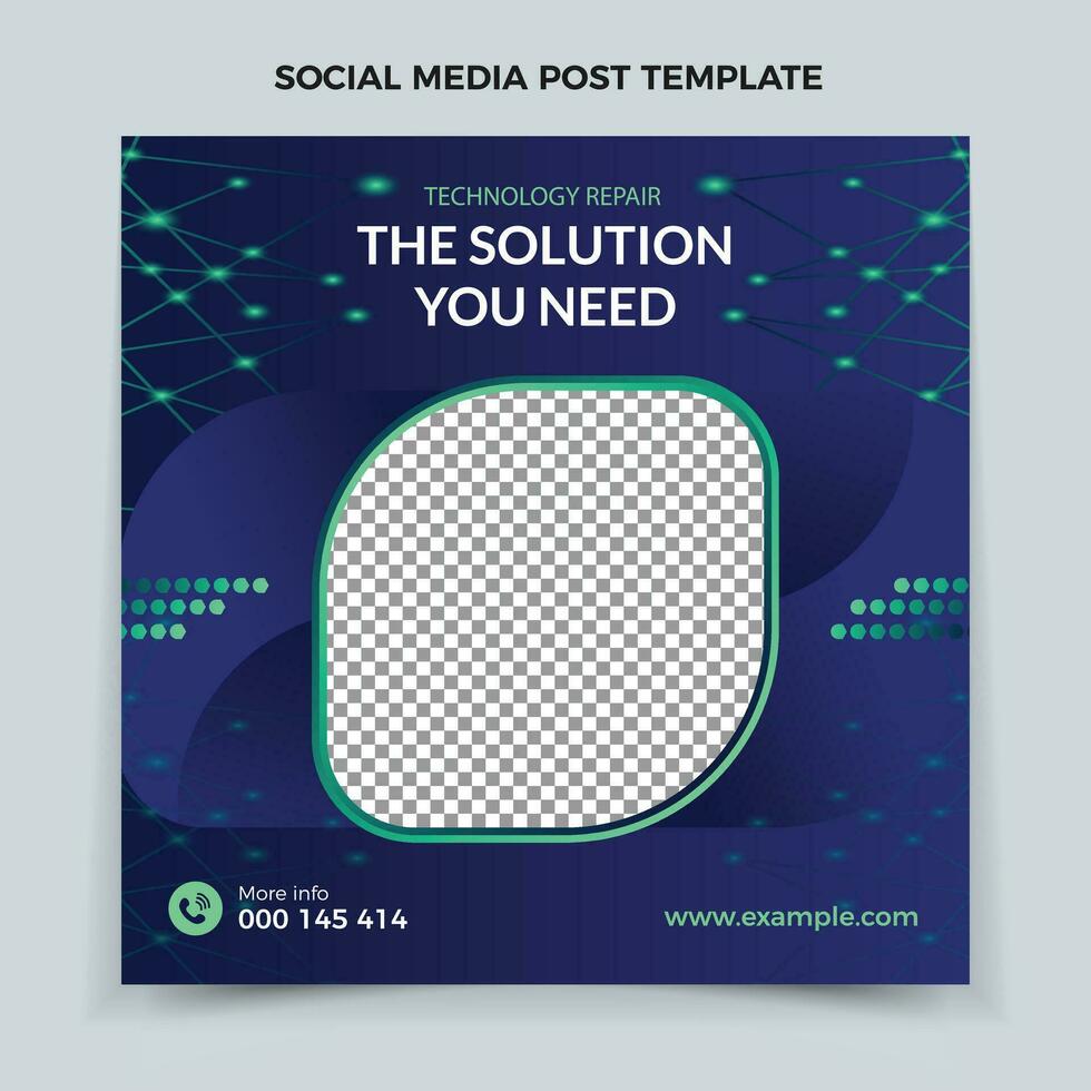 Technology repair Social Media post design. Blue Color tech Social Media Banner Design, Colorful banner design vector