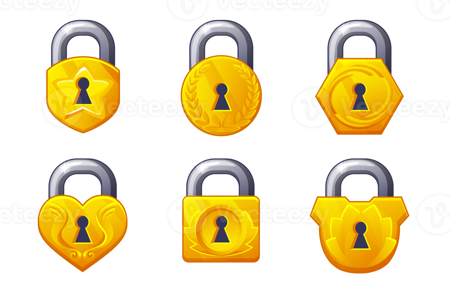 Golden padlock icons. Metal padlocks. 29881321 PNG