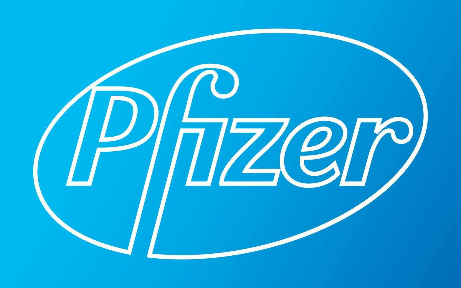 Pfizer Vector Logo - Latest Blue Color - American pharmaceutical corporation that research and development vaccines and medical products. Pharmacy laboratory.