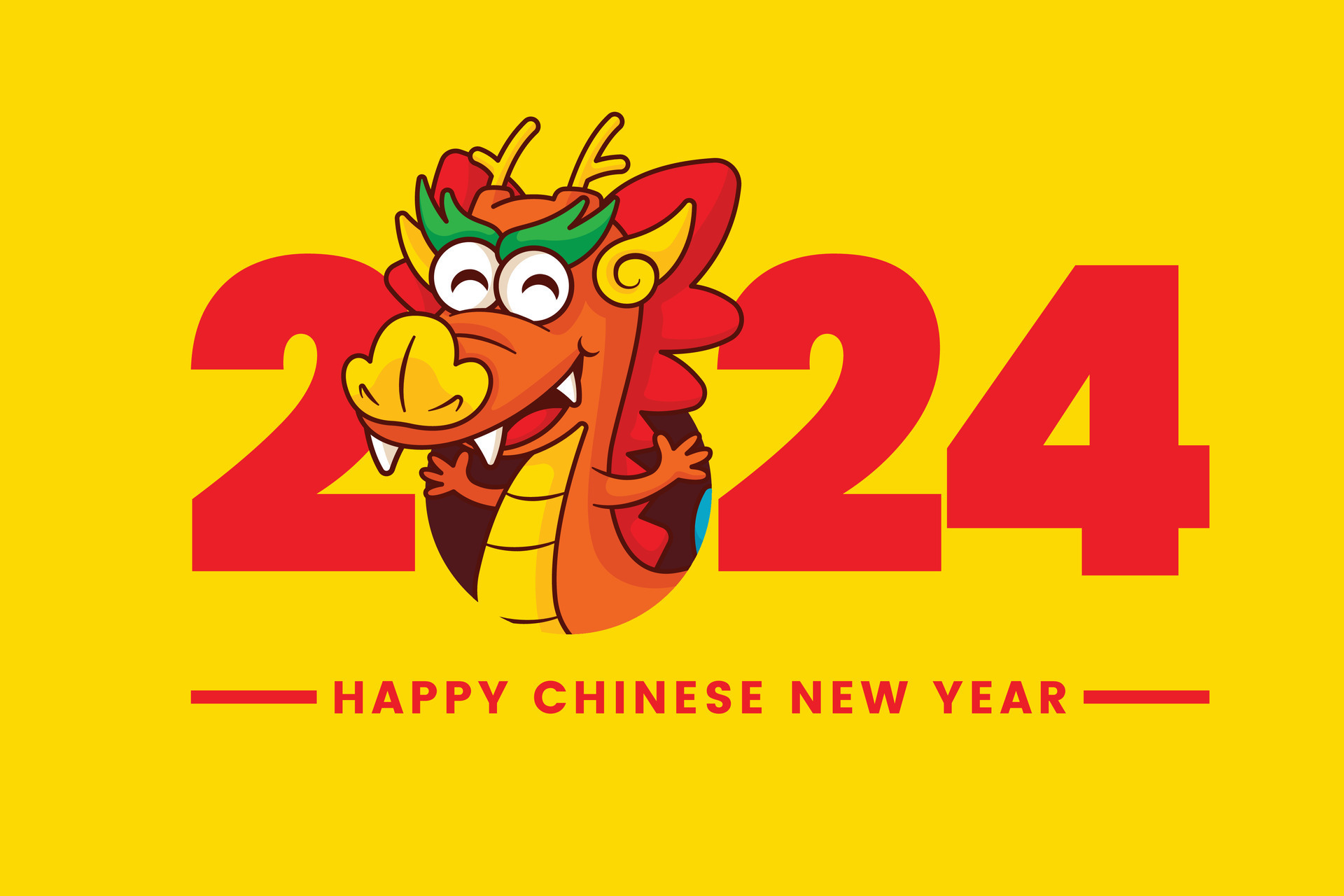 Cartoon cute chinese dragon zodiac greeting chinese new year 2024 on