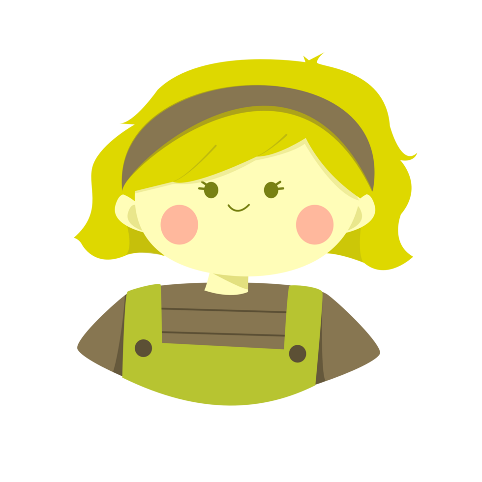 cartoon girl with a hat and green overalls png