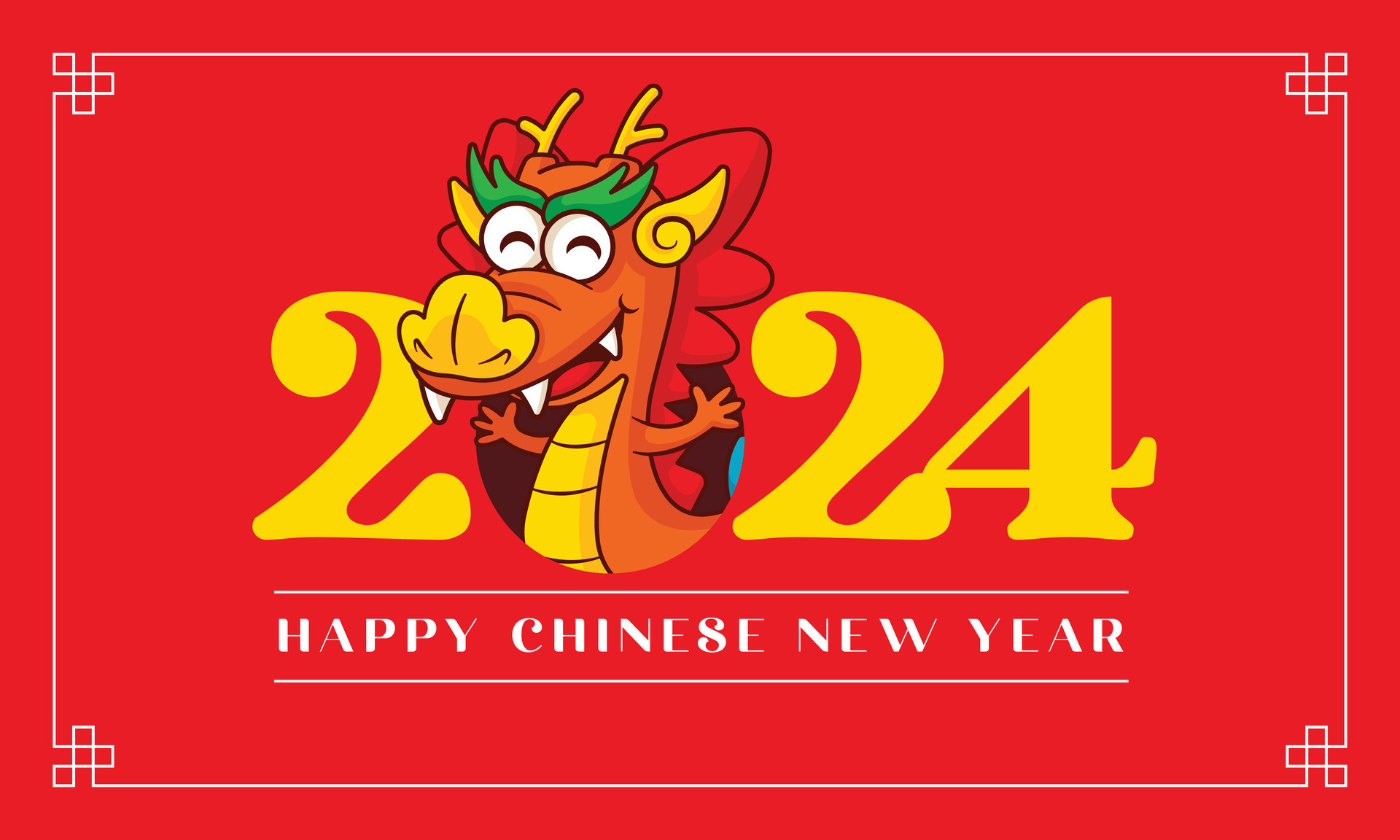 Chinese new year 2024 greeting banner with cartoon cute eastern dragon