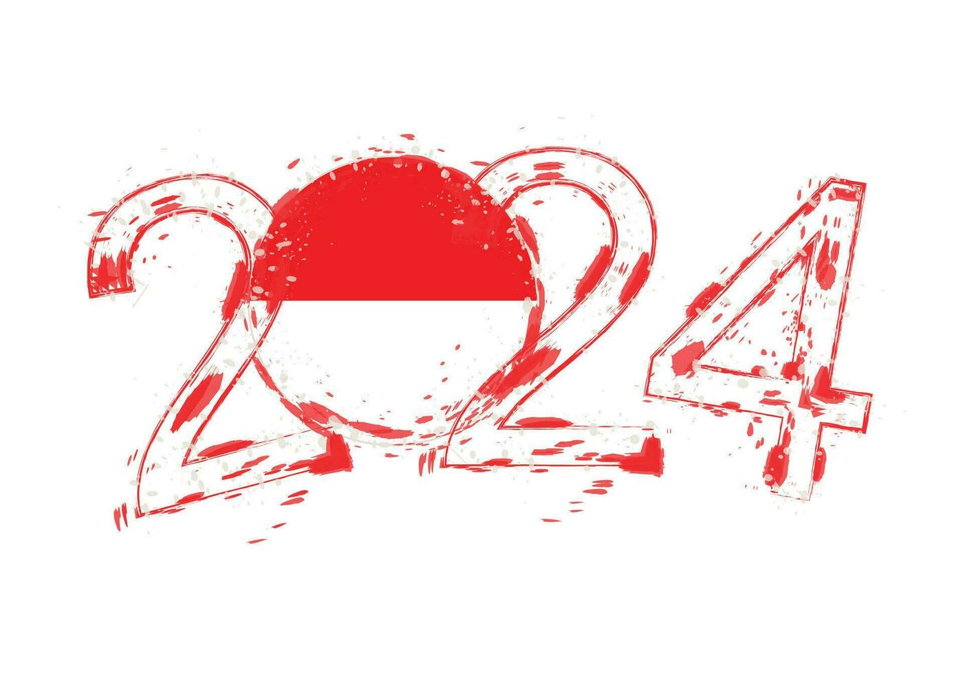 2024 Year in grunge style with flag of Monaco. vector