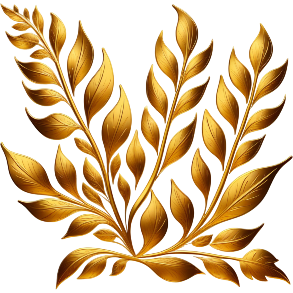 Hand Painted Floral Leaves Golden Decoration. AI Generative png