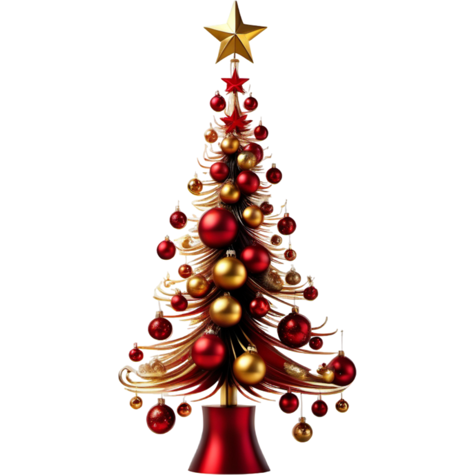 jul träd med röd stjärnor och gyllene bollar. ai generativ png