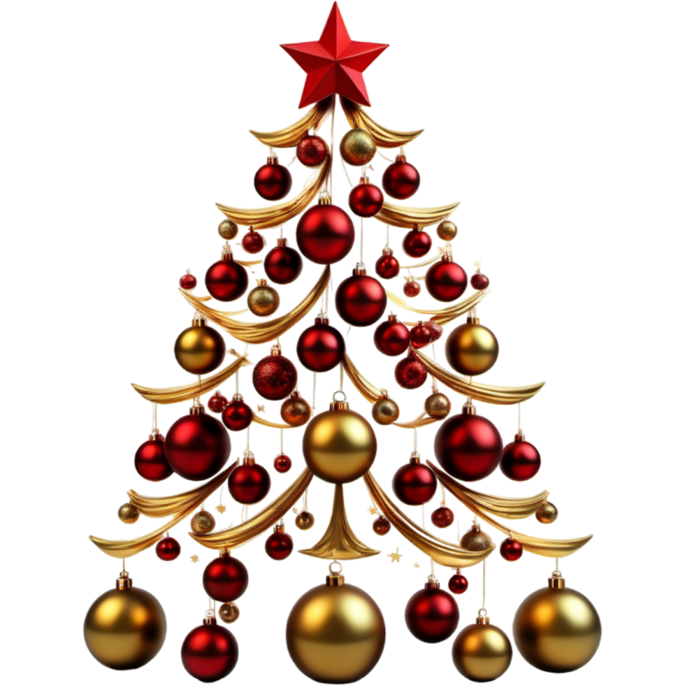 Christmas Tree With Red Stars And Golden Balls. AI Generative png